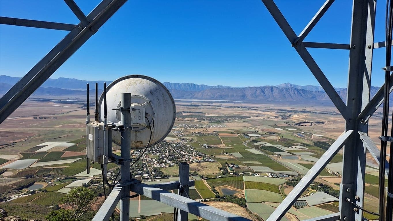 Communication tower view over the valley